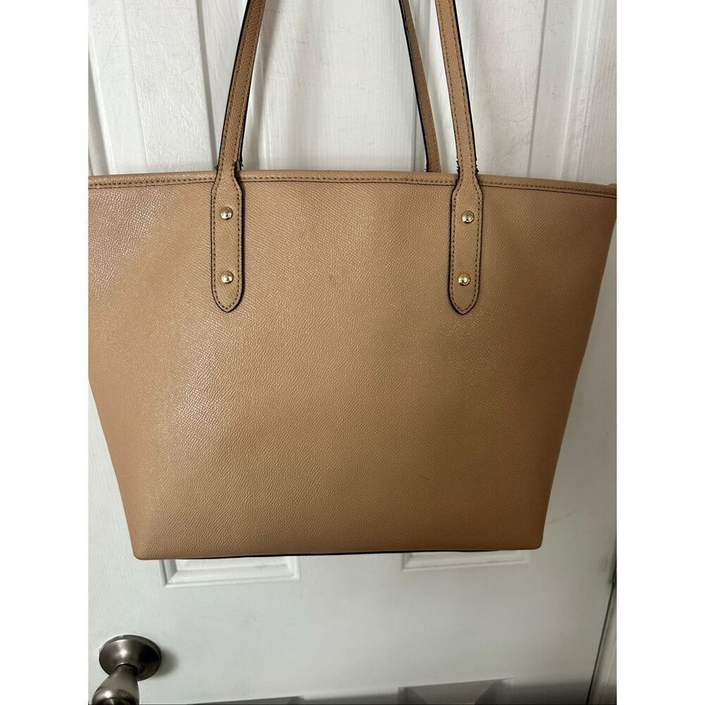 Coach tan toteNude Toned CITY Zip Crossgrain Leather Tote Purse Bag work purse - Picture 4 of 8